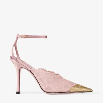 Décolleté Faiz 100 Rose in pizzo jimmy choo con dettagli in pizzo metallico
