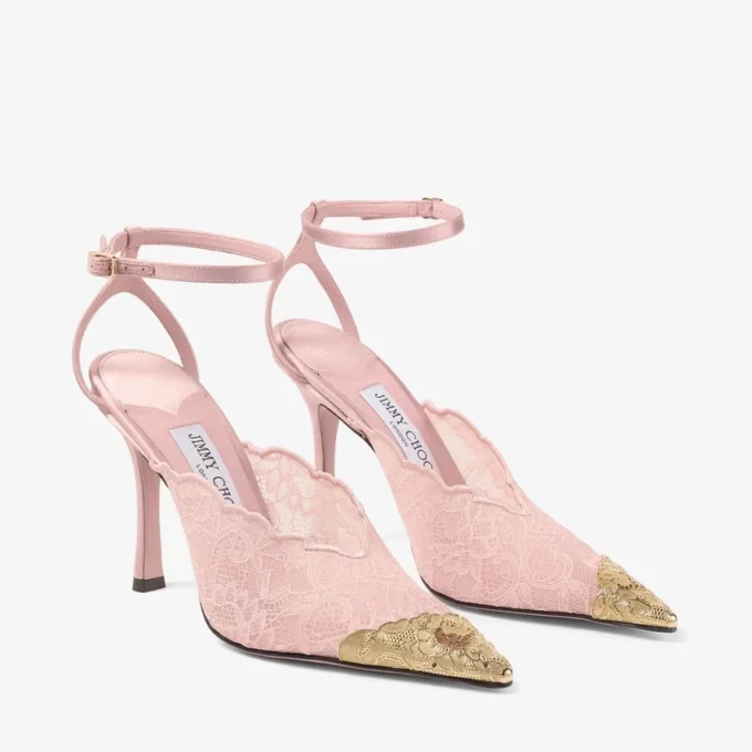 Décolleté Faiz 100 Rose in pizzo jimmy choo con dettagli in pizzo metallico