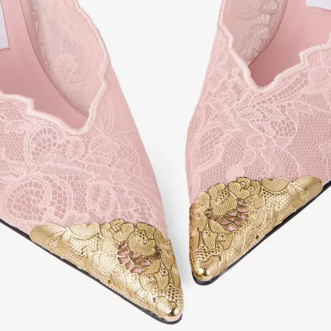 Décolleté Faiz 100 Rose in pizzo jimmy choo con dettagli in pizzo metallico