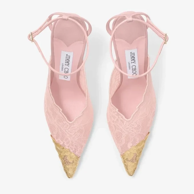 Décolleté Faiz 100 Rose in pizzo jimmy choo con dettagli in pizzo metallico