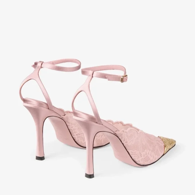 Décolleté Faiz 100 Rose in pizzo jimmy choo con dettagli in pizzo metallico