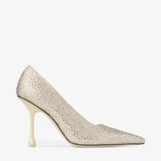 Décolleté Ixia 95 in raso giallo burro con strass