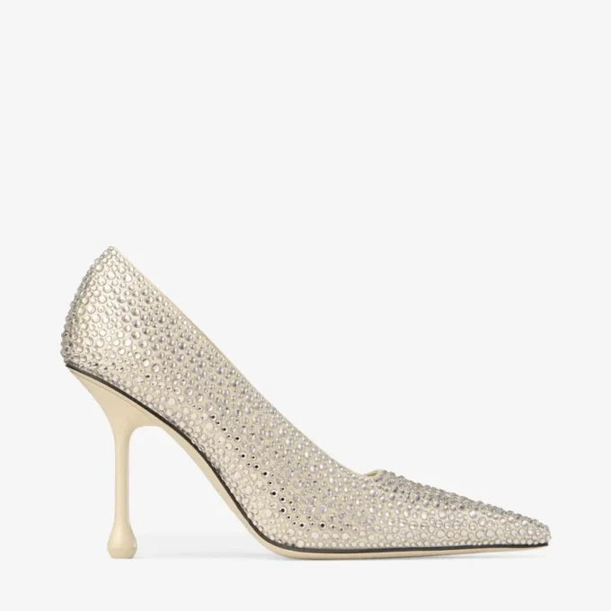 Décolleté Ixia 95 in raso giallo burro con strass