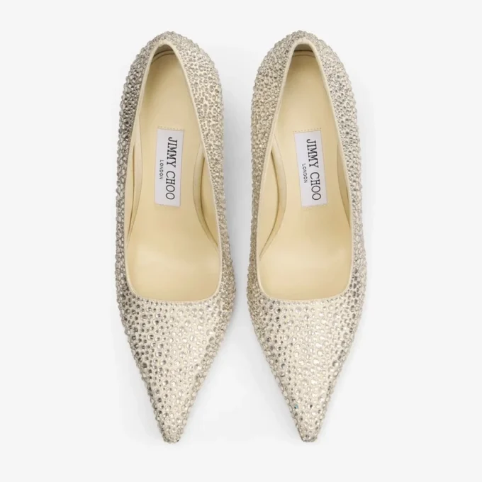 Décolleté Ixia 95 in raso giallo burro con strass