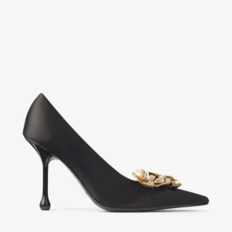 Décolleté Ixia 95 in raso nero con fiori Décolleté Ixia 95 in raso nero con fiori