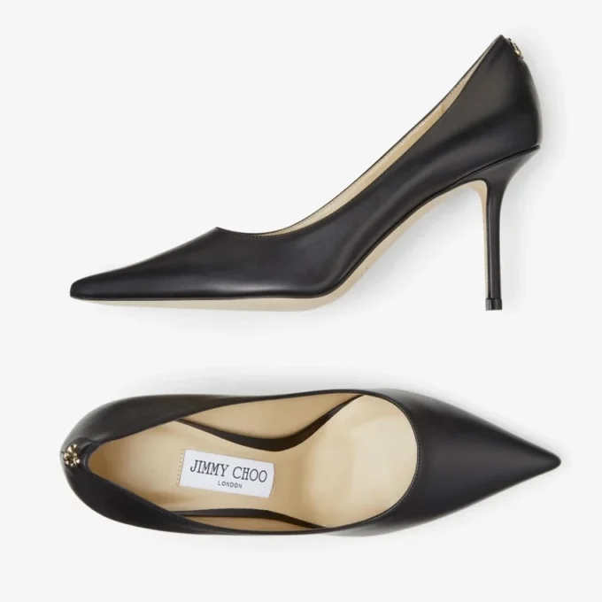 Décolleté Love 85 in pelle di vitello nera con emblema Jc