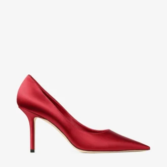 Décolleté Love 85 in raso rosso rubino