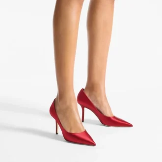Décolleté Love 85 in raso rosso rubino