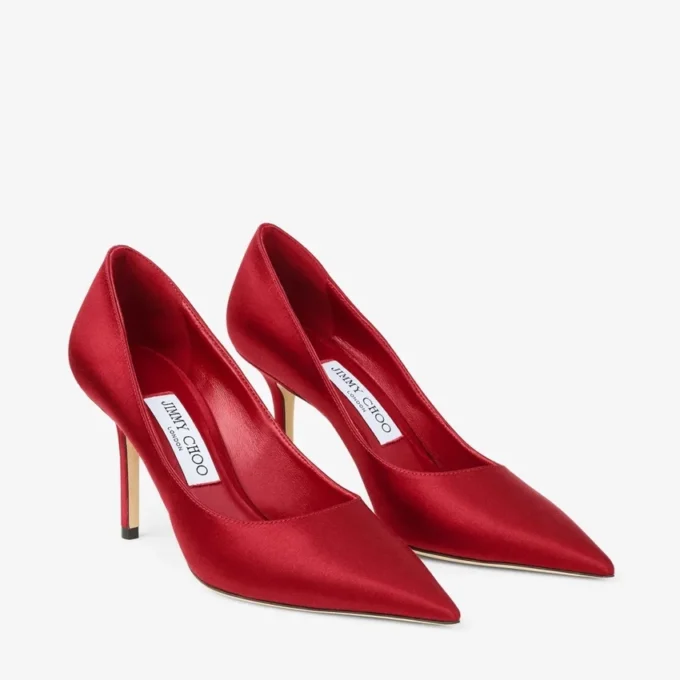 Décolleté Love 85 in raso rosso rubino