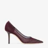 Décolleté Love 85 in rete color merlot intenso con cristalli Galaxy