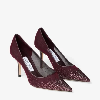 Décolleté Love 85 in rete color merlot intenso con cristalli Galaxy