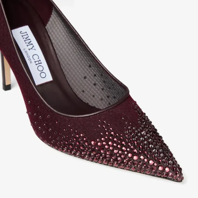 Décolleté Love 85 in rete color merlot intenso con cristalli Galaxy