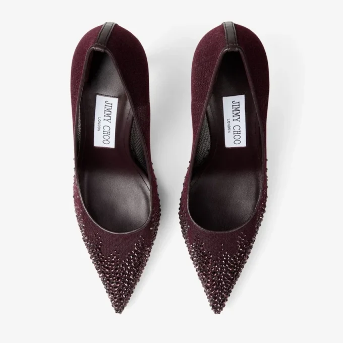 Décolleté Love 85 in rete color merlot intenso con cristalli Galaxy