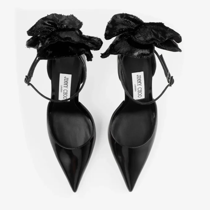 Décolleté Marja 100 nere in morbida pelle spazzolata con corsage corto in tinsel Décolleté Marja 100 nere in morbida pelle spazzolata con corsage corto in tinsel