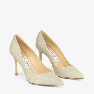 Décolleté Romy 85 con punta affusolata in glitter platino ghiaccio