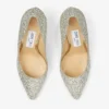 Décolleté Romy 85 con punta affusolata in tessuto glitterato grossolano color champagne
