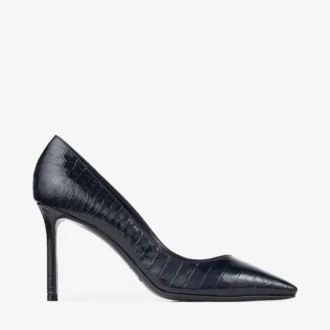 Décolleté Romy 85 in pelle goffrata effetto coccodrillo blu navy