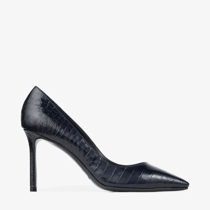 Décolleté Romy 85 in pelle goffrata effetto coccodrillo blu navy