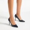 Décolleté Romy 85 in pelle goffrata effetto coccodrillo blu navy
