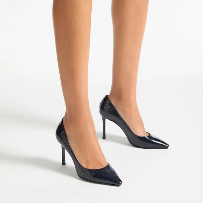 Décolleté Romy 85 in pelle goffrata effetto coccodrillo blu navy