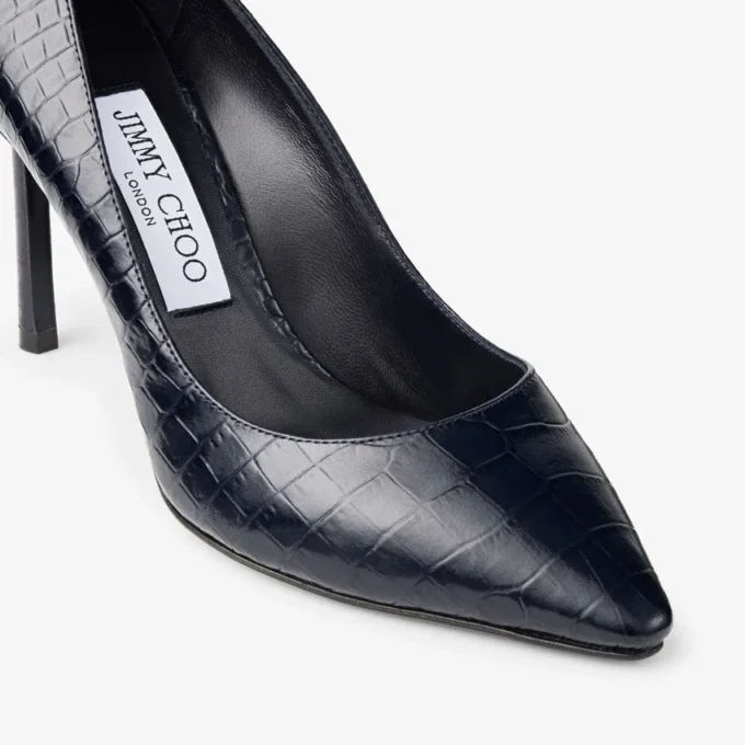 Décolleté Romy 85 in pelle goffrata effetto coccodrillo blu navy