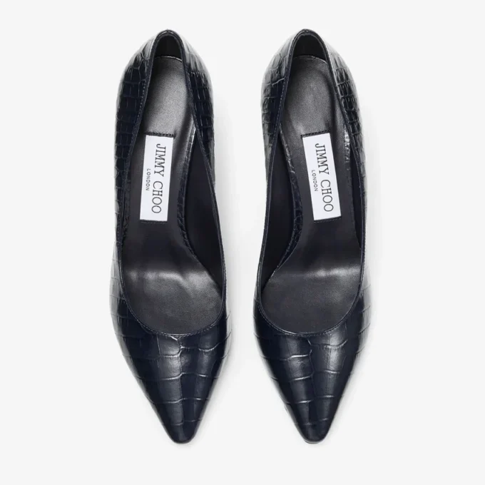 Décolleté Romy 85 in pelle goffrata effetto coccodrillo blu navy