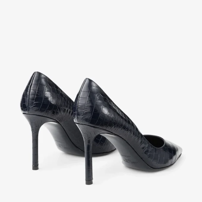 Décolleté Romy 85 in pelle goffrata effetto coccodrillo blu navy