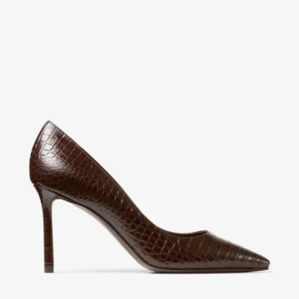 Décolleté Romy 85 in pelle goffrata effetto coccodrillo color cioccolato