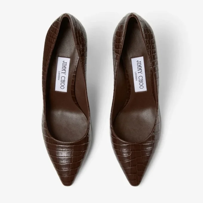 Décolleté Romy 85 in pelle goffrata effetto coccodrillo color cioccolato