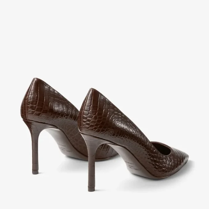 Décolleté Romy 85 in pelle goffrata effetto coccodrillo color cioccolato