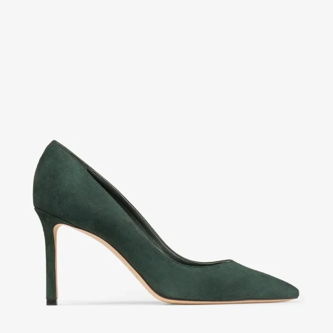 Décolleté Romy 85 in pelle scamosciata tono su tono verde britannico