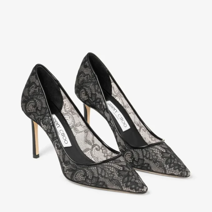 Décolleté Romy 85 in pizzo nero jimmy choo