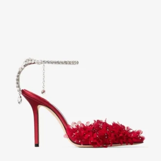 Décolleté Saeda 100 in rete rosso rubino con ricamo a petali