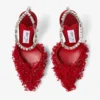 Décolleté Saeda 100 in rete rosso rubino con ricamo a petali Décolleté Saeda 100 in rete rosso rubino con ricamo a petali