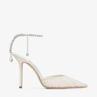 Décolleté Saeda 100 in tulle avorio con cristalli