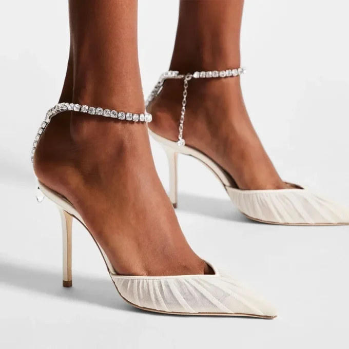 Décolleté Saeda 100 in tulle avorio con cristalli Décolleté Saeda 100 in tulle avorio con cristalli