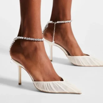 Décolleté Saeda 85 in tulle avorio con cristalli Décolleté Saeda 85 in tulle avorio con cristalli