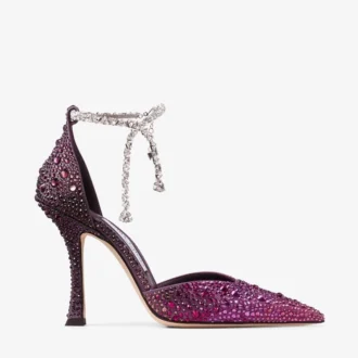 Decolleté in raso Stevie 100 Winter Bloom e Violet Orchid Mix con cristalli sfumati