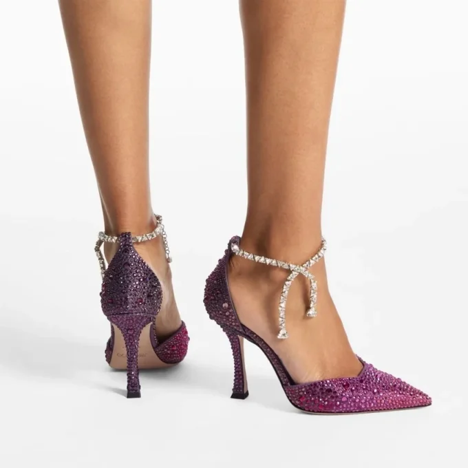 Decolleté in raso Stevie 100 Winter Bloom e Violet Orchid Mix con cristalli sfumati