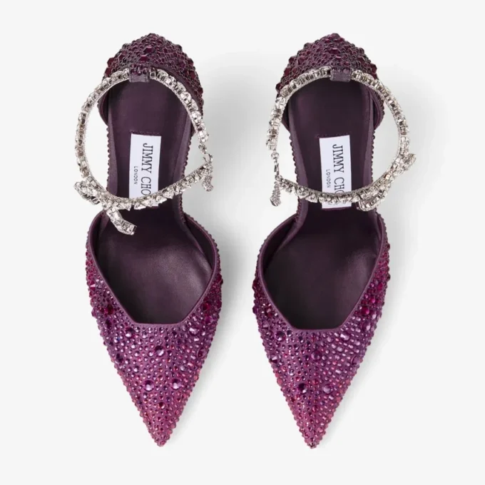 Decolleté in raso Stevie 100 Winter Bloom e Violet Orchid Mix con cristalli sfumati