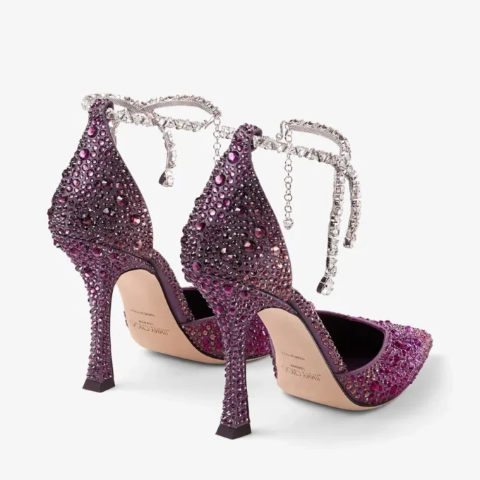 Decolleté in raso Stevie 100 Winter Bloom e Violet Orchid Mix con cristalli sfumati