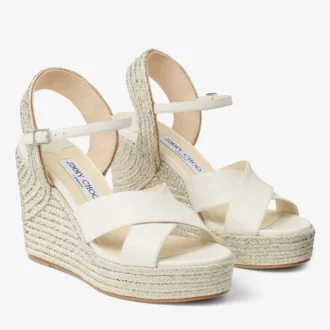 Dellena 100 Zeppa in pelle nappa color latte con bordatura in corda metallica