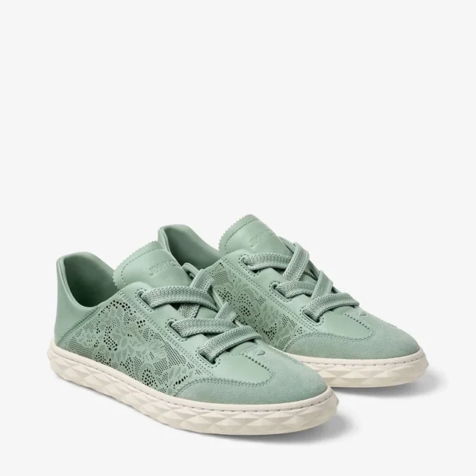 Diamond Light Flex F Sneakers basse con lacci in mix di pelle verde e pelle traforata Diamond Light Flex F Sneakers basse con lacci in mix di pelle verde e pelle traforata