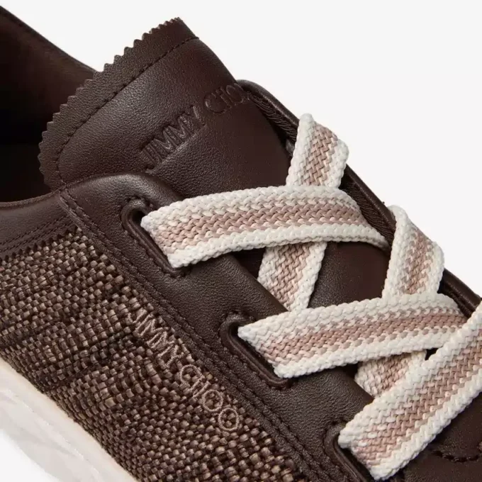 Diamond Light Flex F Sneakers in mix di pelle color cioccolato e latte e raffia pregiata