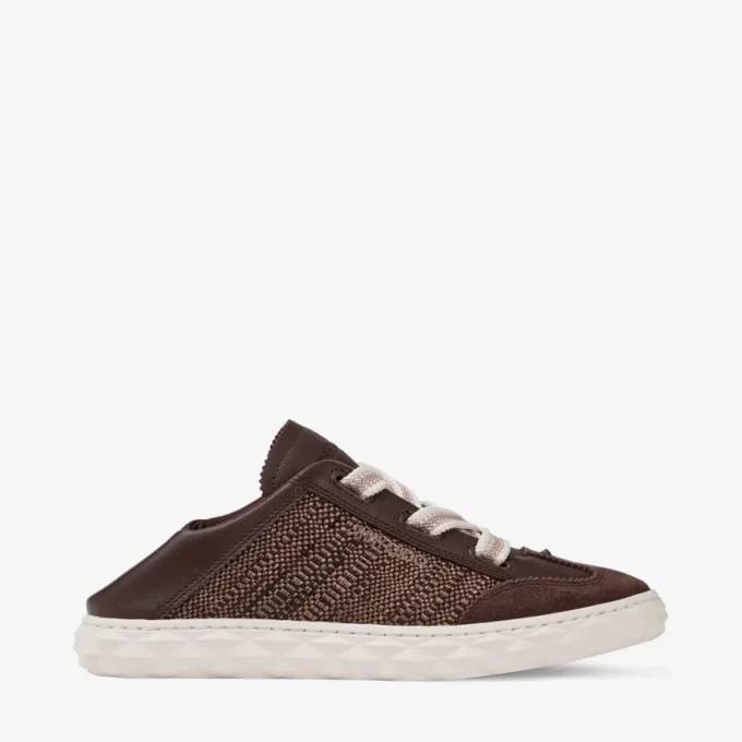 Diamond Light Flex F Sneakers in mix di pelle color cioccolato e latte e raffia pregiata