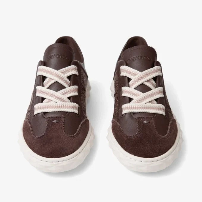 Diamond Light Flex F Sneakers in mix di pelle color cioccolato e latte e raffia pregiata