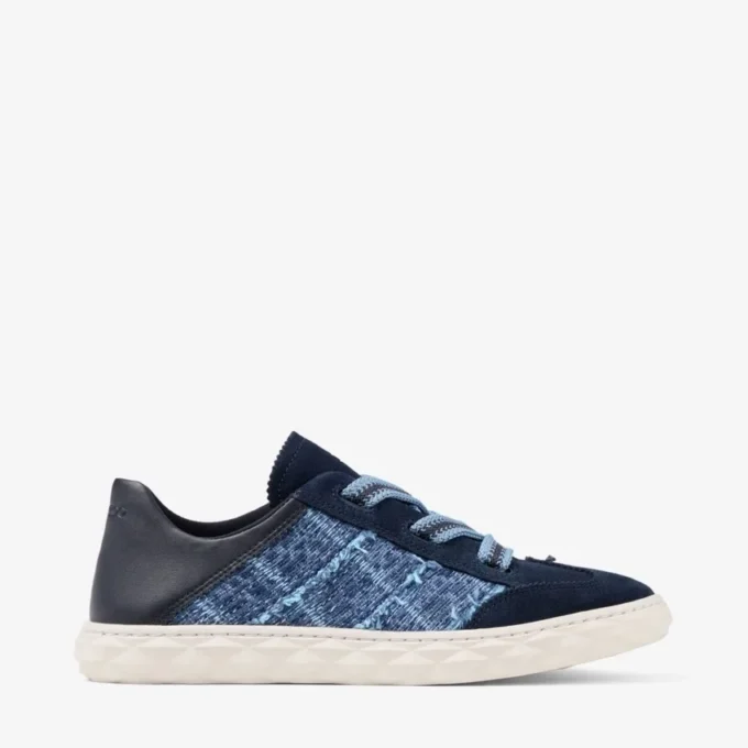 Diamond Light Flex F Sneakers in mix di pelle color marine e denim a trama incrociata
