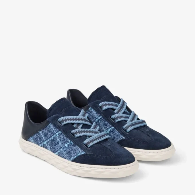 Diamond Light Flex F Sneakers in mix di pelle color marine e denim a trama incrociata