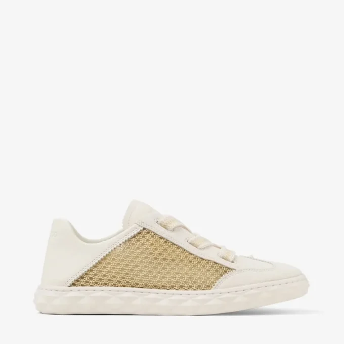 Diamond Light Flex F Sneakers in mix di pelle oro e latte e mesh intrecciato metallizzato