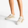 Diamond Light Flex F Sneakers in mix di pelle oro e latte e mesh intrecciato metallizzato